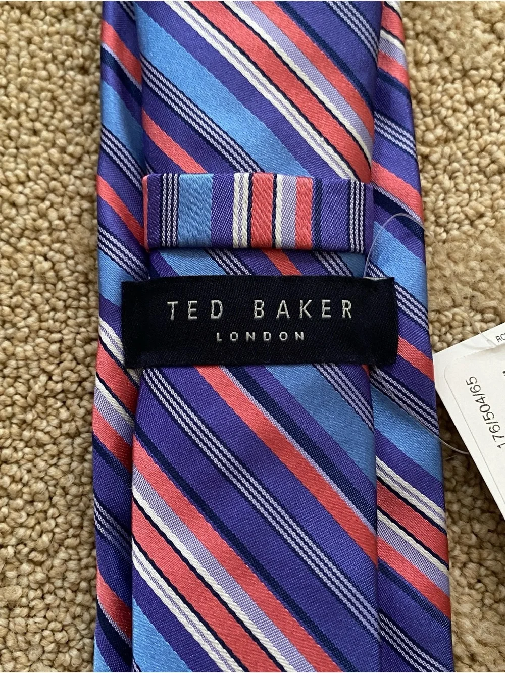 Ted Baker Tie Mens One Size Purple Stripe 100% Silk Woven Made In Italy Necktie